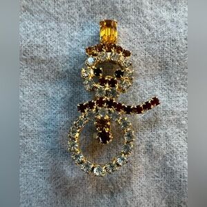 Vintage Rhinestone Snowman Holiday Pin